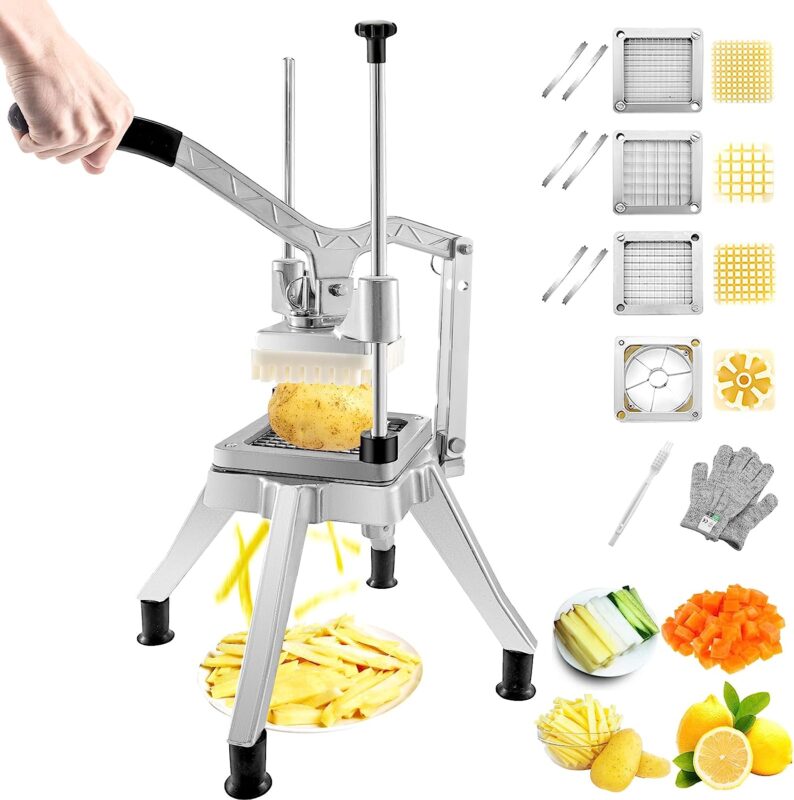 VEVOR Commercial Vegetable Chopper w/ 4 Replacement Blades, Stainless Steel French Fry Cutter Potato Dicer & Fruit Slicer for Restaurants & Home Kitchen