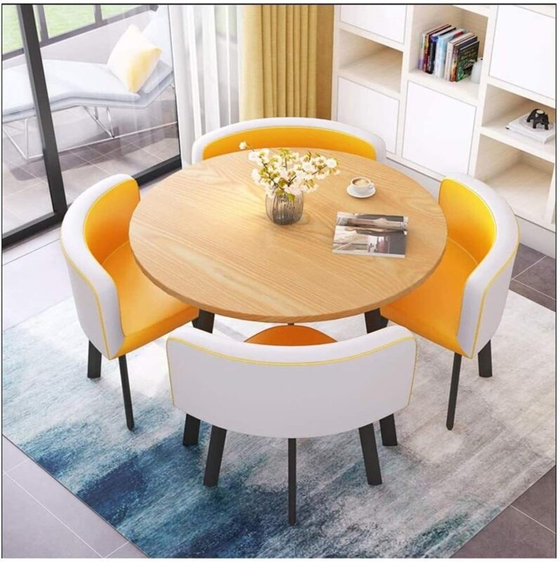 IWQHQXR Office Conference Table, Kitchen Living Room Dining Table Tempered Glass Table Top Metal Feet 1 Table 4 Chairs Modern Home Living Room (Color : Black) (Color : White+Yellow)