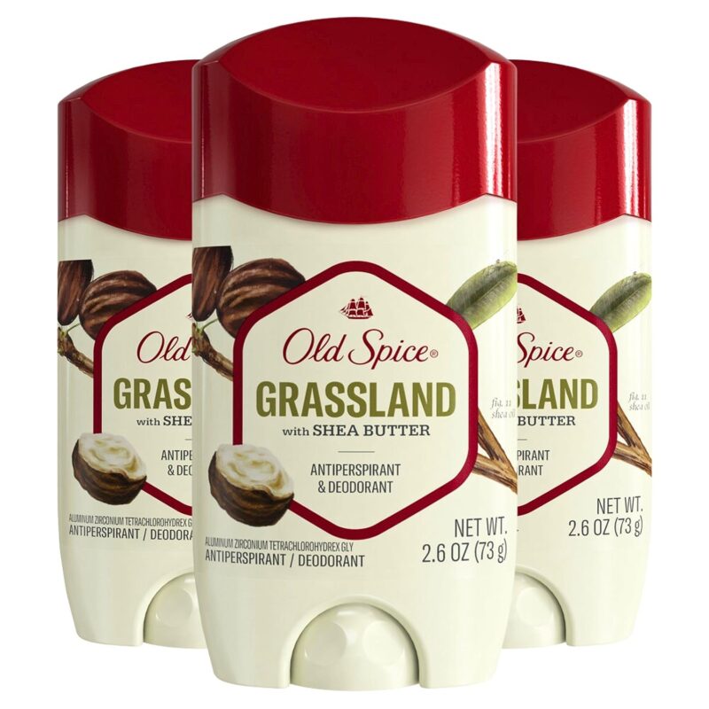Old Spice Men's Antiperspirant & Deodorant Grassland with Shea Butter, 2.26oz (Pack of 3)